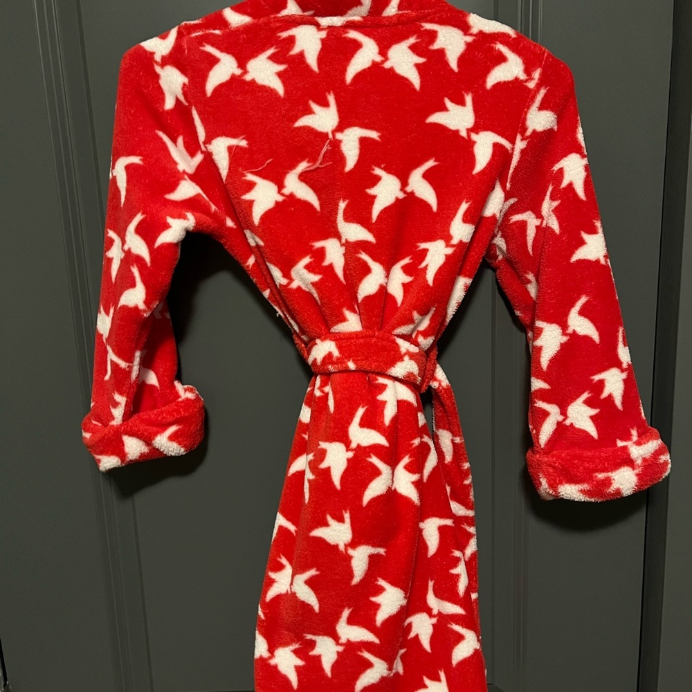 Calvin Klein Red Kids Robe with White Bird Design - Picture 5 of 5